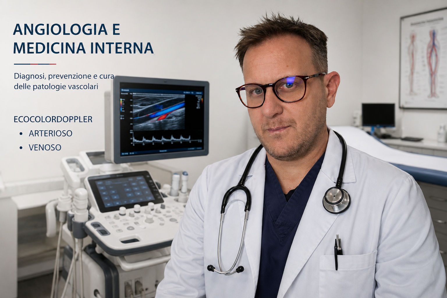 Medico durante visita angiologica in studio
